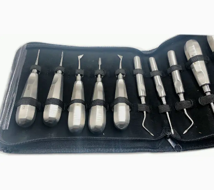 Ensemble complet d'instruments de chirurgie dentaire, ascenseurs de dents, élévateur de racines dentaires